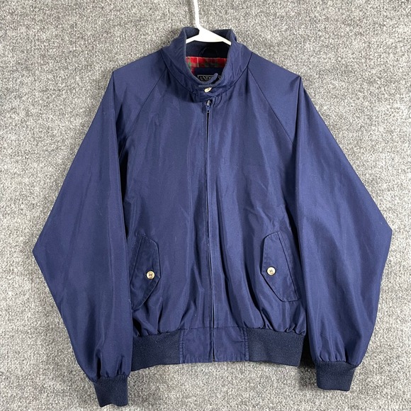 Lands' End Other - VTG Lands End Jacket Mens Medium Navy Blue Harrington Plaid Lined Full Zip 80s